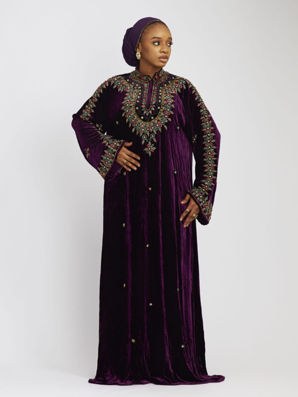 Silk velvet embellished abaya